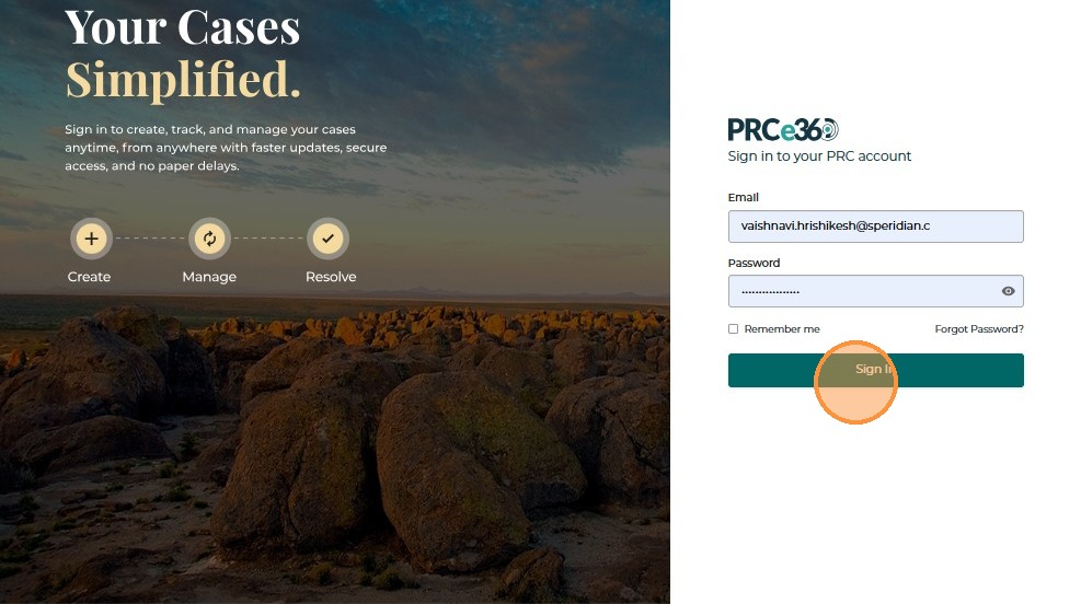 Login page after registration